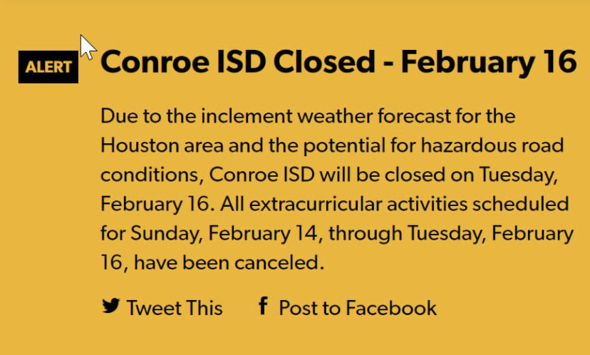 In a post that had been released, Conroe ISD will be close on Tuesday.