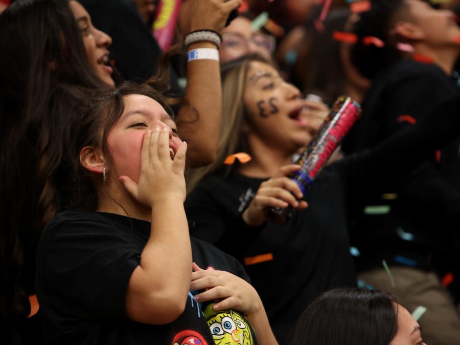 GIVING IT MY ALL. Senior Clarissa Lopez screams to the cheerleaders chants along with the seniors in the Battle of the Classes pep rally in the performance gym on Oct 28, 2022. The chants are in order of the classes, first being freshman ending with the seniors.