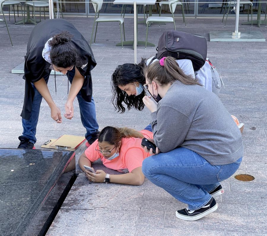 Bridgette Miranda takes a photo with the help of Adolfo Paredon, Ruby Sanchez, and Annali Ward during a trip to the Museum of Fine Arts Houston in 2021.