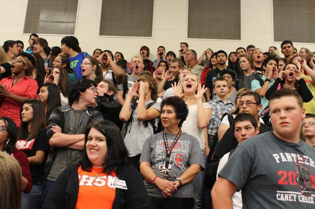 Students and staff cheer for The Panthers for Friday's game against the Willis WildKats 