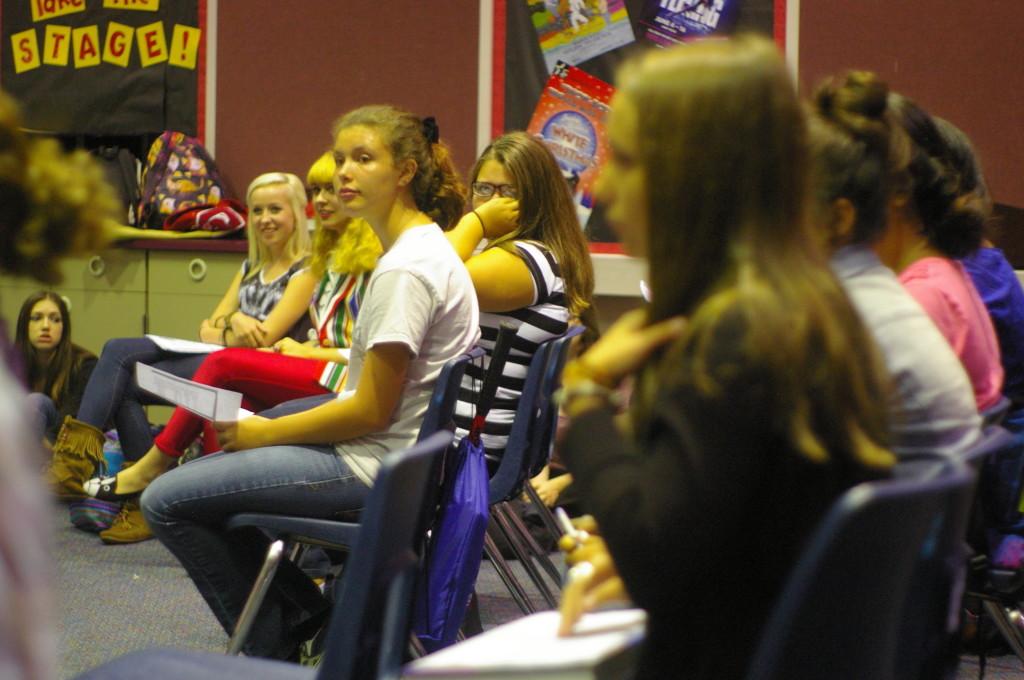 Students patiently wait for their turn to audition for Dark Deeds at Swans Place or Never Trust a Tattooed Sailor.