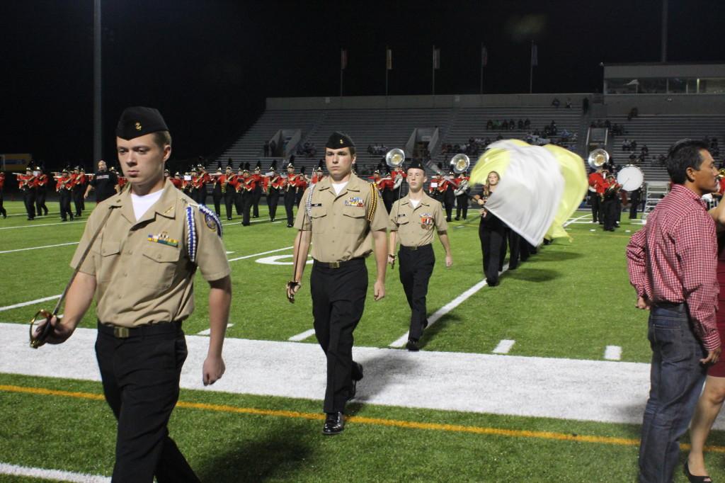 ROTC students marching at the home coming court. 