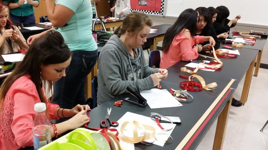 Students making mums to sell 
