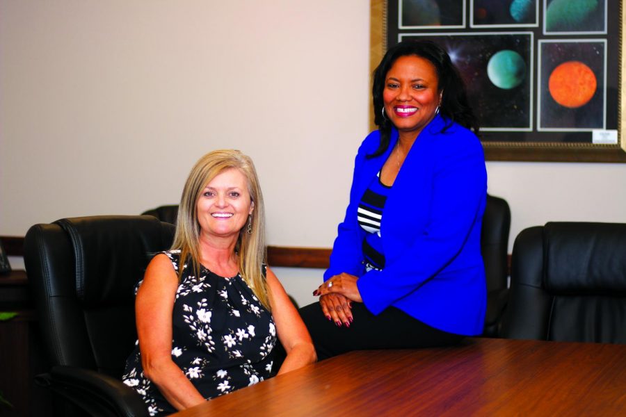 Tiffany Rhodriguez, right, and Janice Strother-Lindberg joined the Caney Creek High School staff this school year, filling the spots vacated by Janice Lovelace and Rachelle Perry.