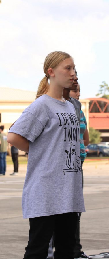 PATIENTS: Abigail Weidner (9) standing at parade rest during unarmed practice.