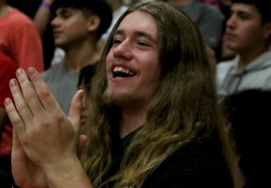 Tristen Brown is cheering  when Mr. Milam started peforming in the pepe rally when he was dancing a tik tok dance 
