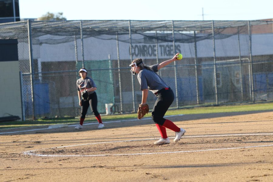 Alexis Johnson pitching the las inning vs Conroe tigers. " I wish I wish I could have done better but I know that things take time". Alexis said