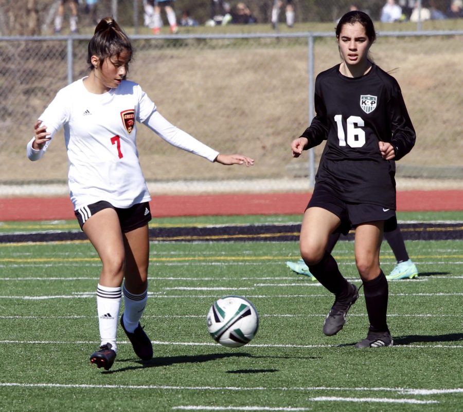 Lizette Fierros (10) fights for the ball passing it to her teammates. "  I was trying my best and this was my best game we didn't end up winning but we tied and tried our best which is a win in my book" said Fierros.