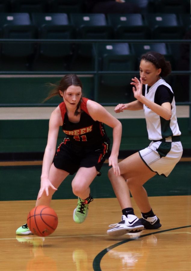 JV player Cayle McGee (9) drives against Livingston player.