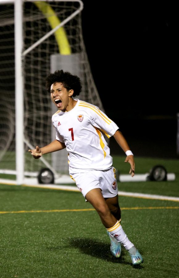 GOLAZO. Junior Christian Claros scores against College Park on Feb. 28, 2023 at the College Park Stadium. Claros was able to score for the team but they came up short losing the match 1-2. “It feels amazing to score,” Claros said “Even though we lost I still think we played a good match.”
