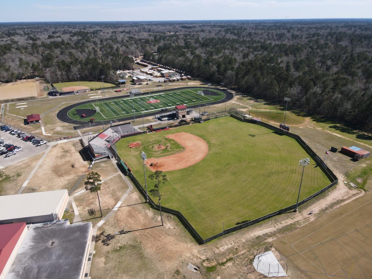 An aerial photo of the baseball field.