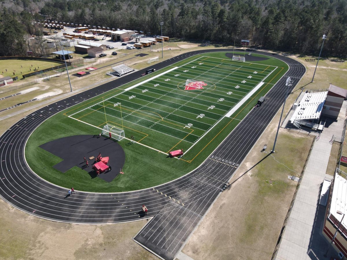 An aerial photo of the soccer/football field.
