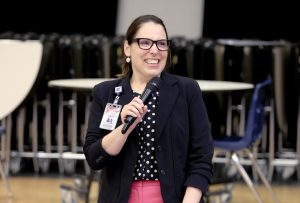 Dr. Terri Benson is announced new principal at faculty meeting March 21, 2023.