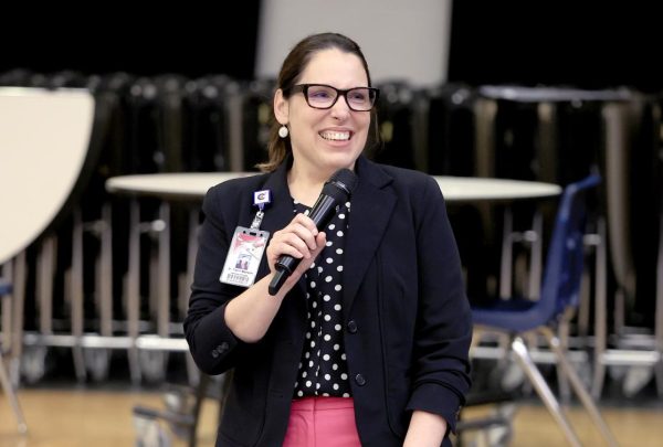 Dr. Terri Benson is announced new principal at faculty meeting March 21, 2023.