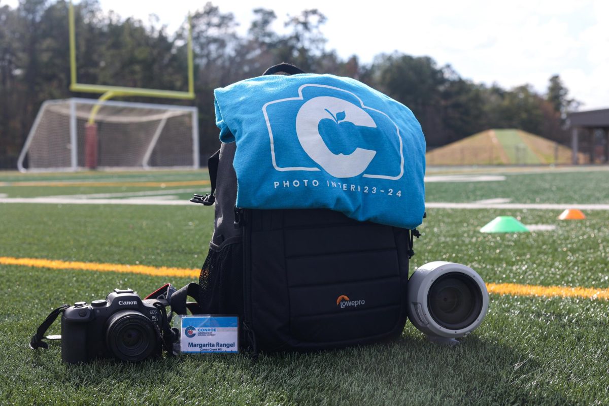 Equipment given to Margarita Rangel for her internship in Conroe ISD sport’s photography for the 2023-2024 school year.