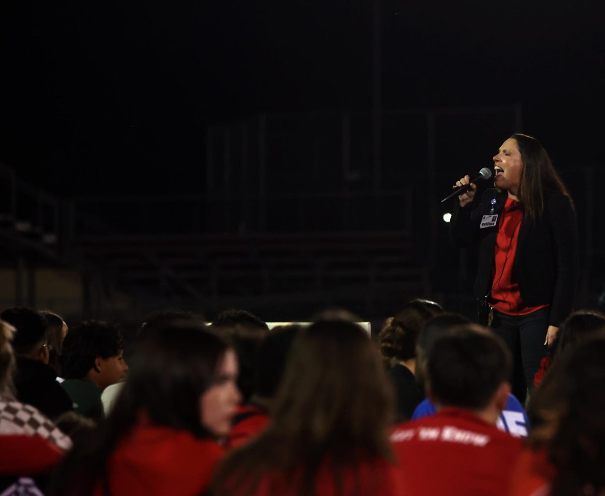 FIRE UP. Dr. Benson hyping up the crowd, encouraging everyone to attend the pep rally before the final football game of the season on Wednesday, Nov. 6, 2024.
