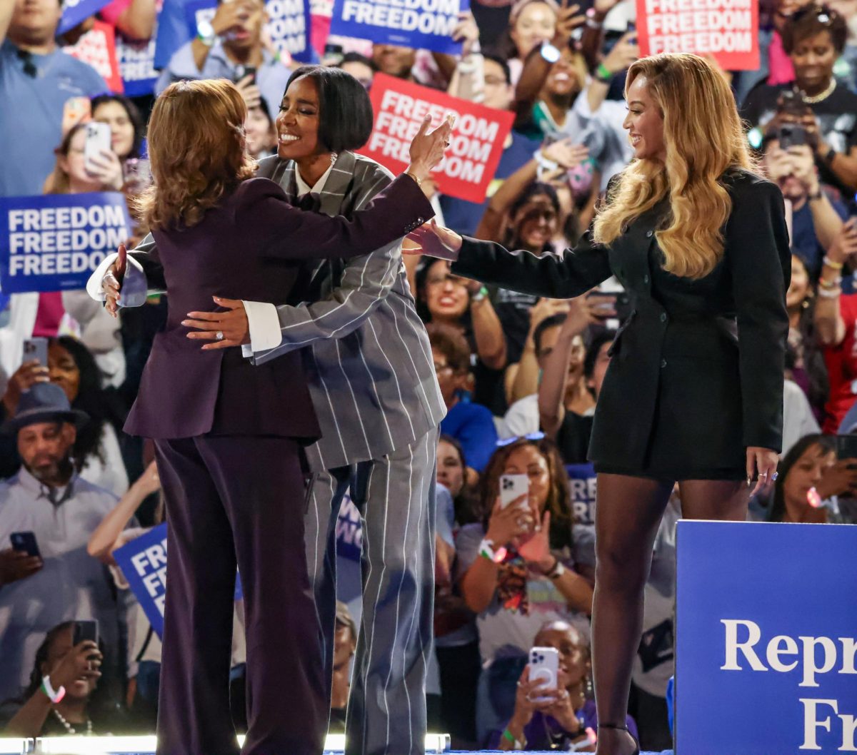 EMBRACING THE FUTURE. Kelly Rowland goes in to give Vice President Kamala Harris a hug after welcoming her to the rally held in NRG Stadium on Oct. 25. Rowland endorsed Harris through her speech, calling voters to elect her.