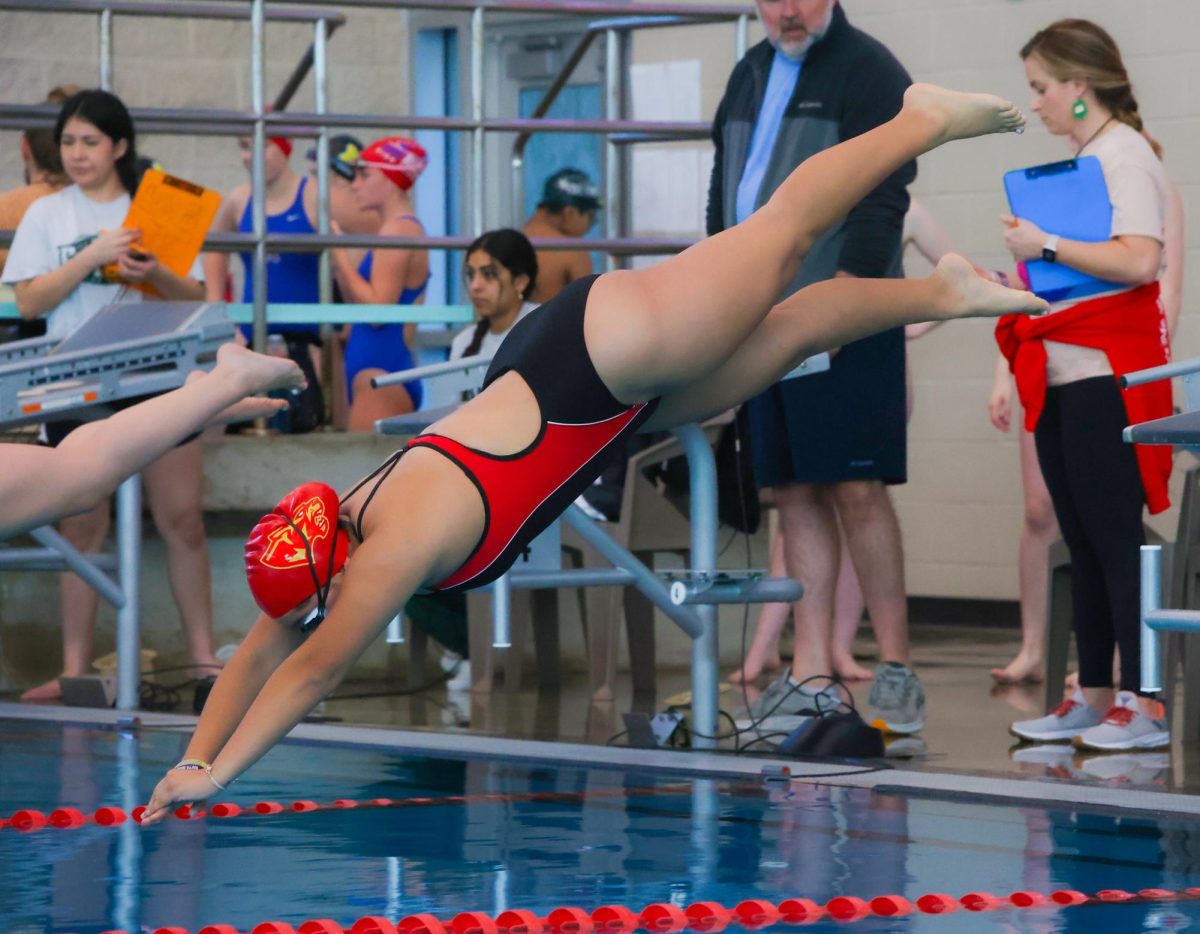 FANTASTIC. Sophomore Gabriela Briones Diving at the New Caney Invitational on December 6th, 2024.Gabriela was seen swimming backstroke later that night.
