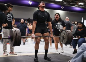 AHHH. Senior Rigoberto Mata yelling as he deadlifts at the Willis High School powerlifting meet on Saturday, Feb. 1, 2025. Mata attempted 510 lbs, Alinne Flores yelled in the background for him to keep going, Mata failed.