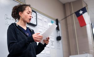 Sophomore Ava Aldridge practices speaking during a debate practice on Nov. 12.