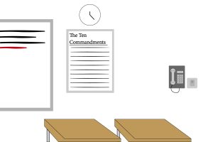 Graphic of the Ten Commandments within classrooms made inside Adobe Illustrator.