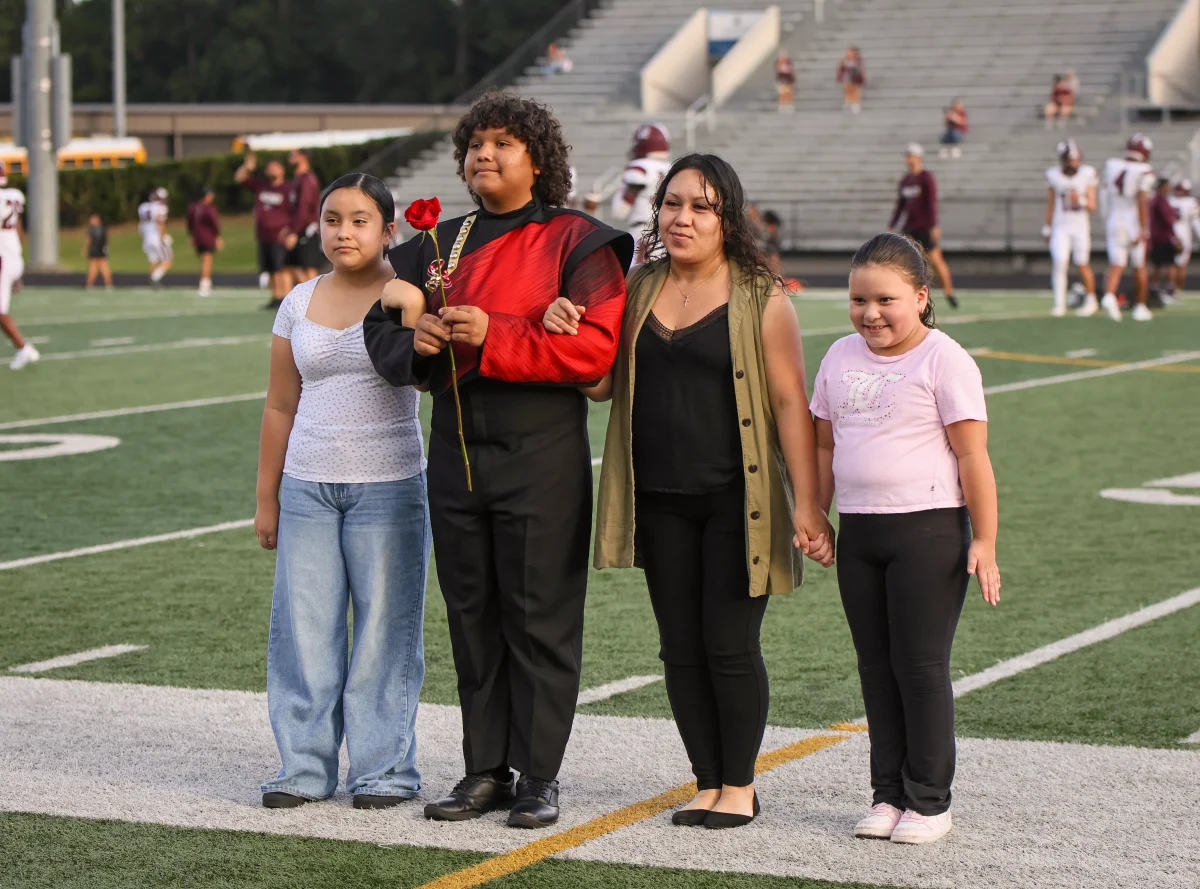 FEELINGS. Senior Erick Garcia was feeling very emotional as they announced his name during senior night on Aug. 29, 2025. Garcia mentioned feeling a mixture of happiness, fear but also surprised for making it to his senior year. “I was feeling nervous, excited, scared, and proud to be there,”  Garcia said. “I will for sure miss band although it was a ‘Love and Hate’ relationship."
