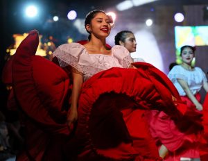 SWAY AWAY. Senior Stacy Balderas swaying her folklorico skirt to the song El Toro Mambo as she dances on Sept. 11, 2025. The style of this dance originated in Sinaloa, Mexico. “At first, it’s like all of the nerves rush to you but as soon as you step foot on the stage it’s like everything goes away and like that’s the only thing that matters,” Balderas said.