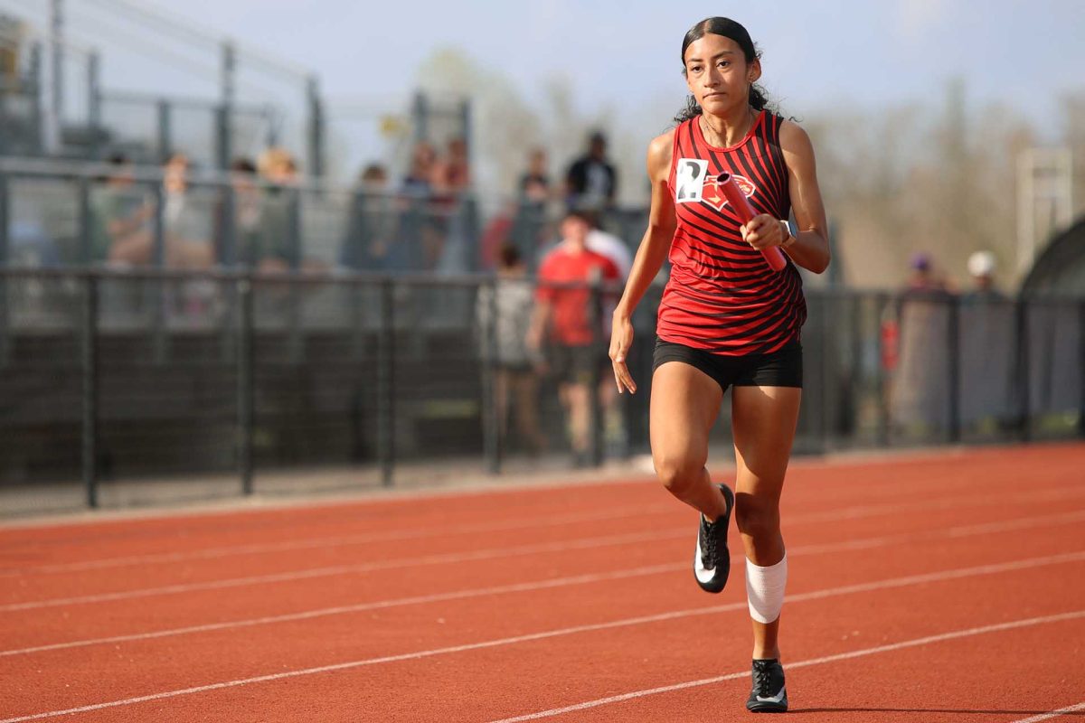 PUSH HARD. Senior Analily Organes was in the 4x4 relay on Thursday March 6, 2026. Organes pushed herself during this lap even though the team didn’t place what they wanted.